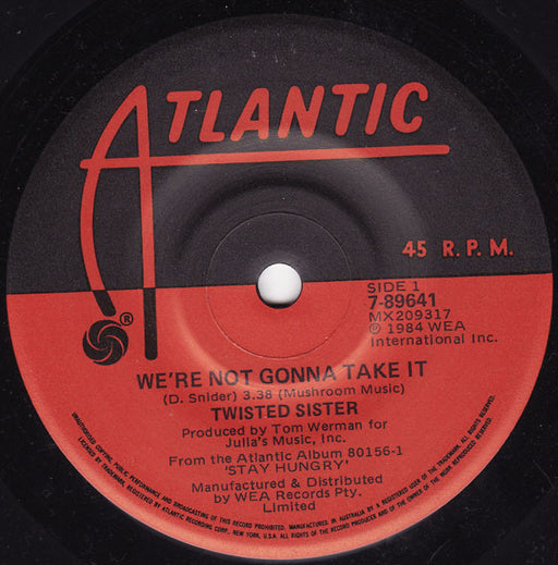Twisted Sister – We're Not Gonna Take It 7" vinyl record, image 1 of 3