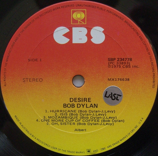 Bob Dylan – Desire LP vinyl record, image 3 of 4