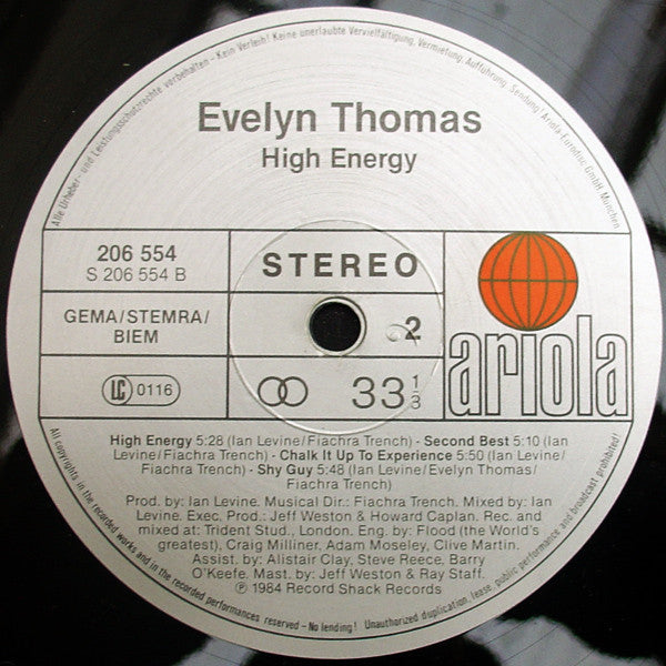 Evelyn Thomas – High Energy LP vinyl record, image 4 of 4