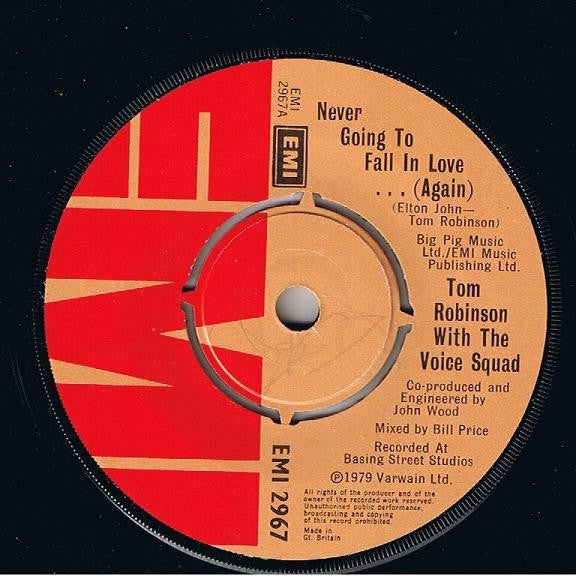 Tom Robinson, The Voice Squad – Never Gonna Fall In Love..(Again) 7" vinyl record, image 2 of 3