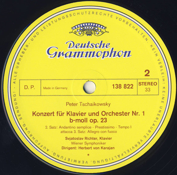 Pyotr Ilyich Tchaikovsky, Sviatoslav Richter, Herbert von Karajan, Wiener Symphoniker – Klavierkonzert Nr.1 B-moll · Piano Concerto No. 1 In B Flat Minor LP vinyl record, image 4 of 6