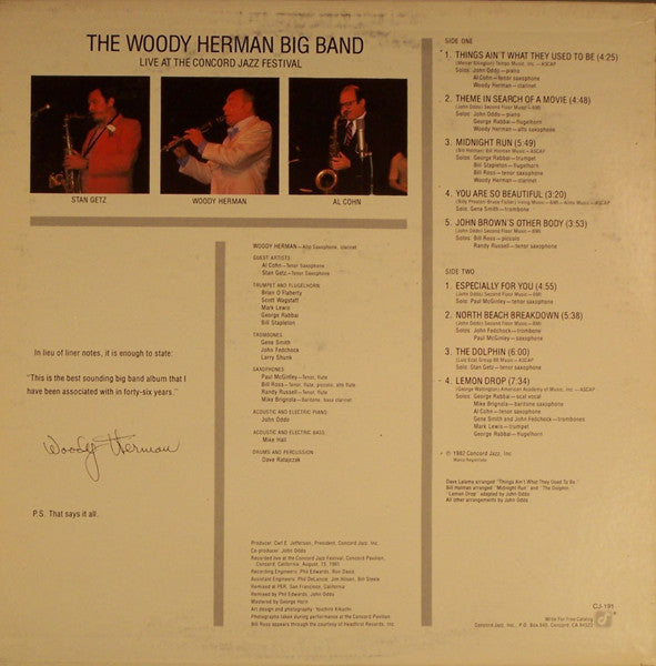The Woody Herman Big Band – Live At The Concord Jazz Festival LP vinyl record, image 2 of 4
