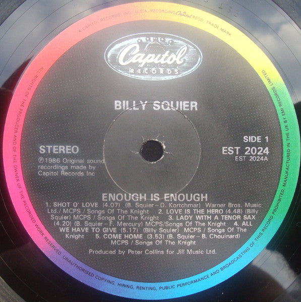 Billy Squier – Enough Is Enough LP vinyl record, image 3 of 4