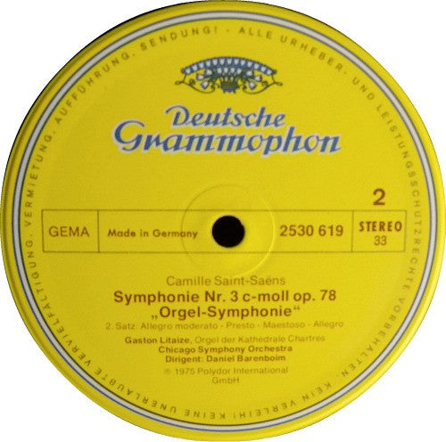 Camille Saint-Saëns, Gaston Litaize, Chicago Symphony Orchestra, Daniel Barenboim – Symphony No.3 "Organ" = „Orgel-Symphonie“ LP vinyl record, image 4 of 4