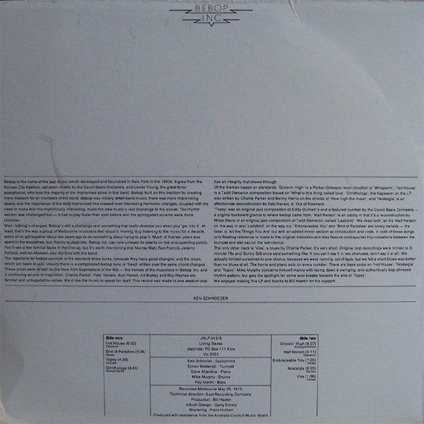 Bebop Inc – Bebop Inc LP vinyl record, image 2 of 2