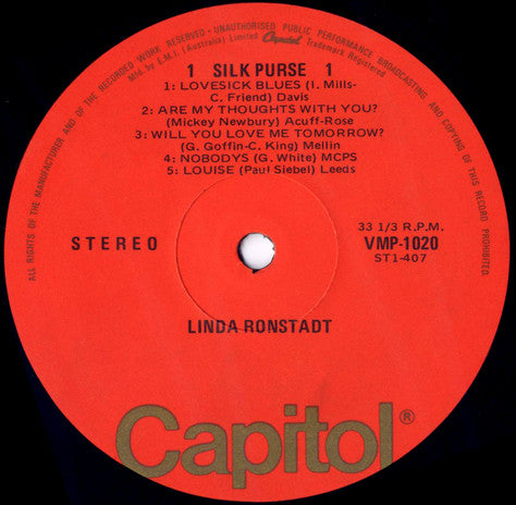 Linda Ronstadt – Silk Purse (VG+/VG+) LP, AU | Dutch Vinyl