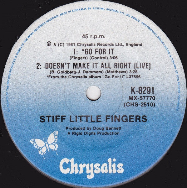 Stiff Little Fingers – Just Fade Away 7" vinyl record, image 2 of 3