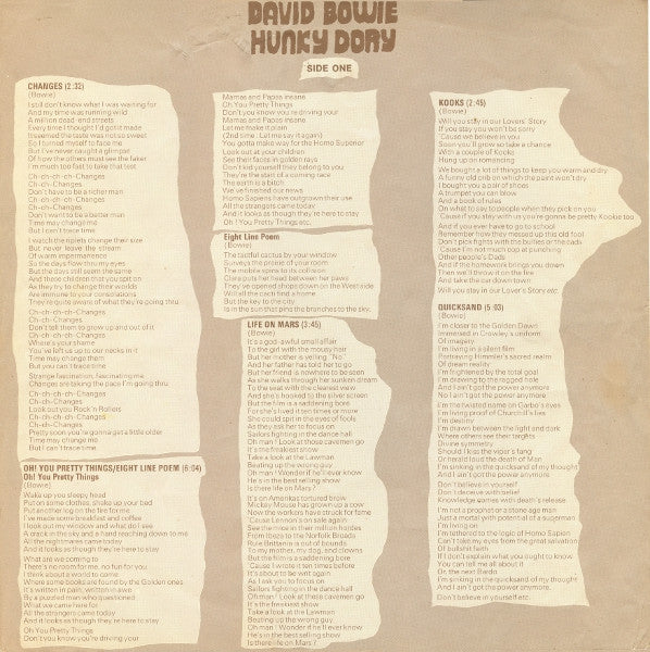 David Bowie – Hunky Dory LP vinyl record, image 5 of 10