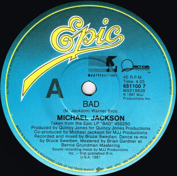 Michael Jackson – Bad 7" vinyl record, image 4 of 5