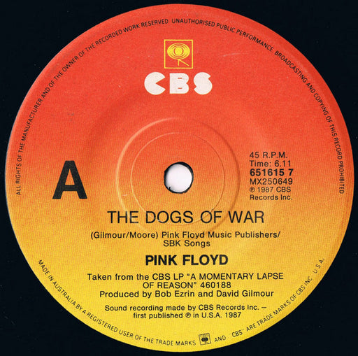 Pink Floyd – The Dogs Of War 7" vinyl record, image 1 of 3