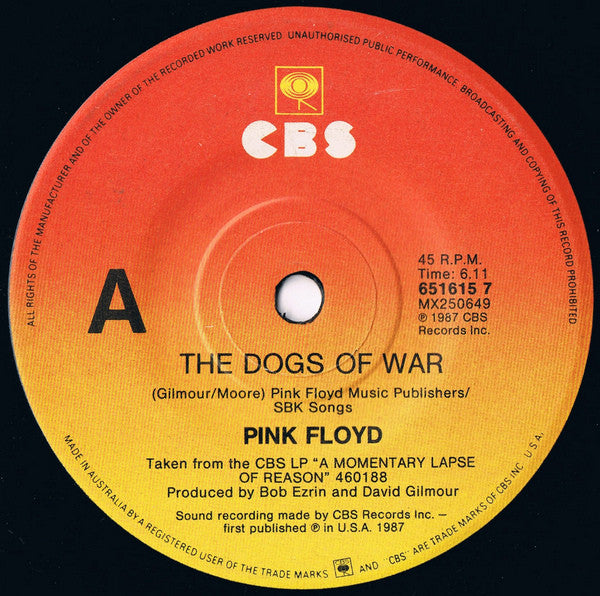 Pink Floyd – The Dogs Of War 7" vinyl record, image 1 of 3