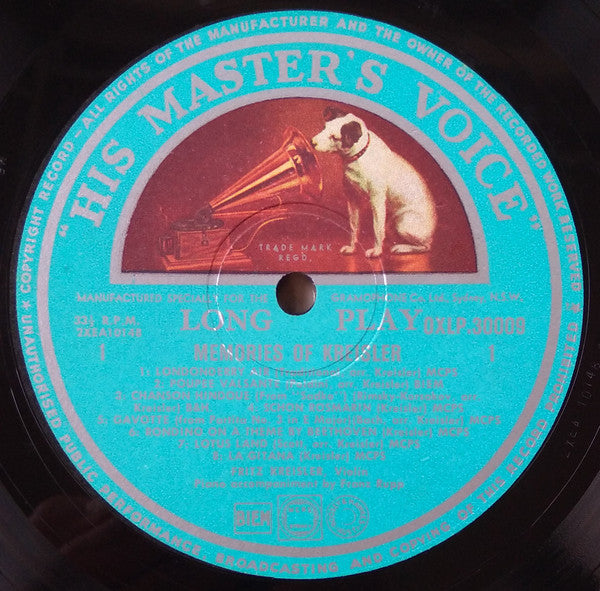 Fritz Kreisler – Memories Of Kreisler LP vinyl record, image 3 of 4