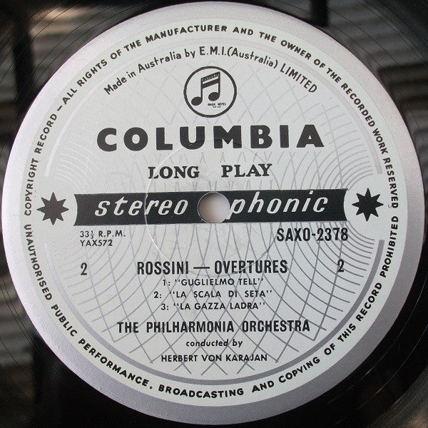 Gioacchino Rossini, Herbert von Karajan, Philharmonia Orchestra – Rossini Overtures LP vinyl record, image 4 of 4