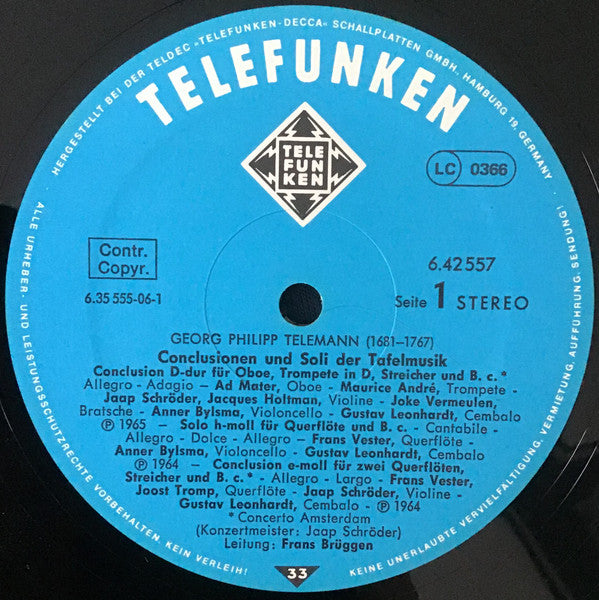 Georg Philipp Telemann – Conclusionen Und Soli Der Tafelmusik LP vinyl record, image 3 of 4