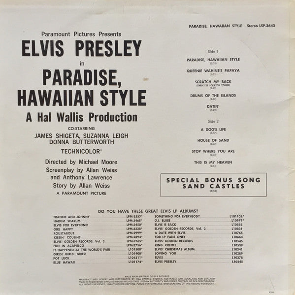 Elvis Presley – Paradise, Hawaiian Style LP vinyl record, image 2 of 4
