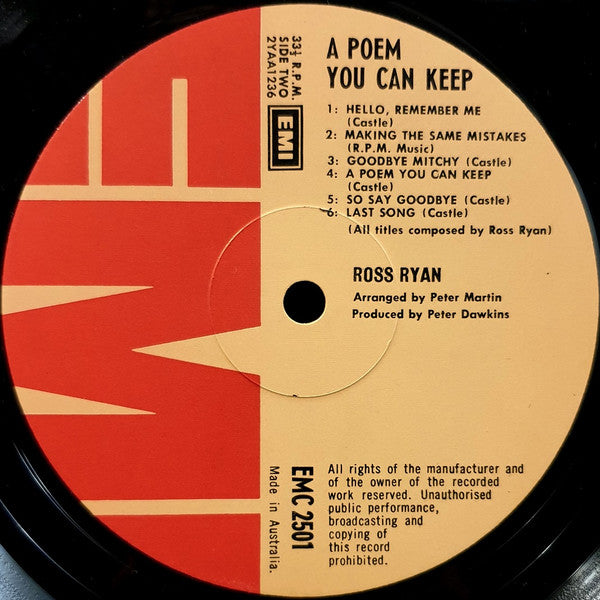 Ross Ryan – A Poem You Can Keep LP vinyl record, image 6 of 6