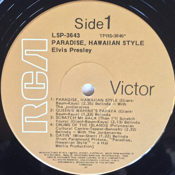 Elvis Presley – Paradise, Hawaiian Style LP vinyl record, image 3 of 4