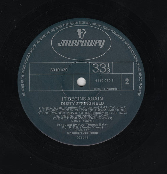 Dusty Springfield – It Begins Again LP vinyl record, image 4 of 4