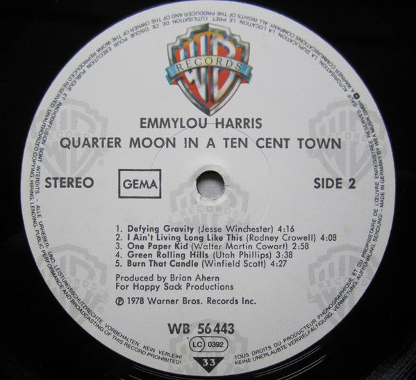 Emmylou Harris – Quarter Moon In A Ten Cent Town LP vinyl record, image 6 of 6