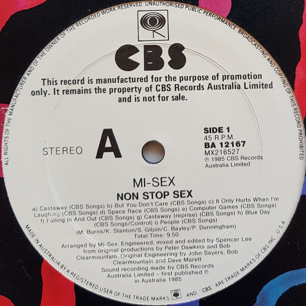 Mi-Sex – Non-Stop Sex 12" vinyl record, image 2 of 2