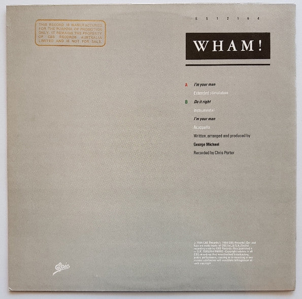 Wham! – I'm Your Man 12" vinyl record, image 2 of 3