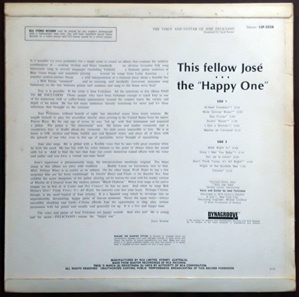José Feliciano – The Voice and Guitar of José Feliciano LP vinyl record, image 2 of 4