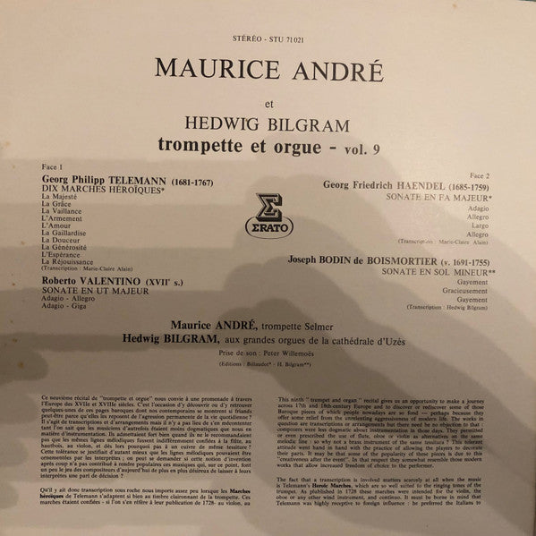 Maurice André, Hedwig Bilgram – Trompette Et Orgue-Vol 9 LP vinyl record, image 2 of 6