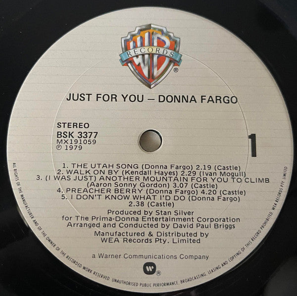 Donna Fargo – Just For You LP vinyl record, image 3 of 4