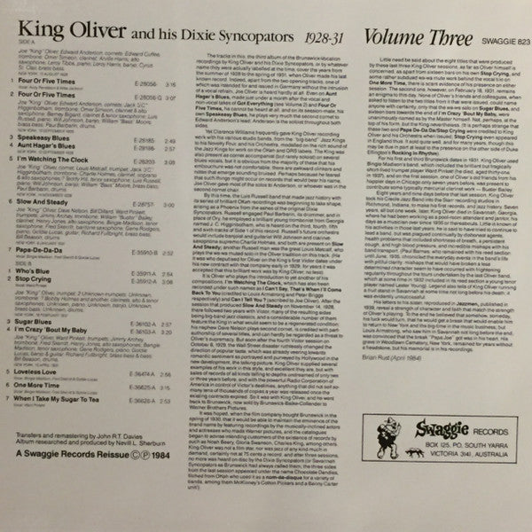 King Oliver & His Dixie Syncopators – 1928-31 Volume 3 LP vinyl record, image 2 of 4