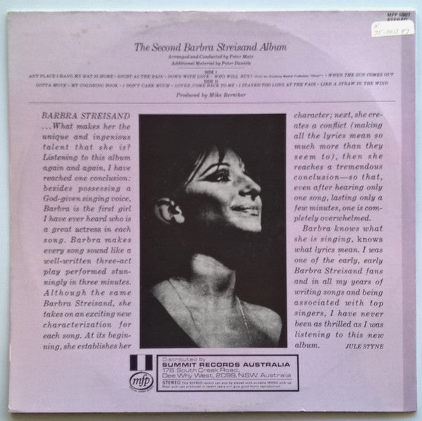 Barbra Streisand – The Second Barbra Streisand Album LP vinyl record, image 2 of 3