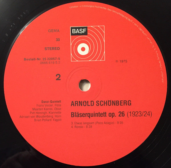 Arnold Schoenberg, Danzi Kwintet – Bläserquintett Op. 26 (1923/24) LP vinyl record, image 4 of 4