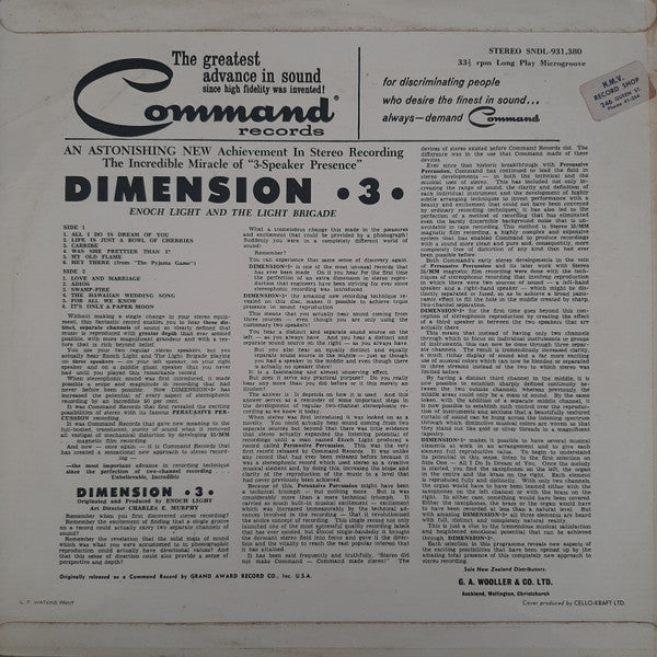 Enoch Light And The Light Brigade – Dimension •3• LP vinyl record, image 2 of 4