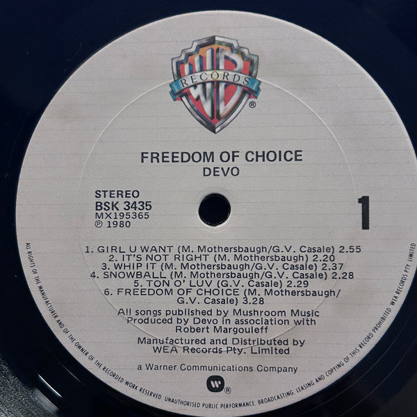 Devo – Freedom Of Choice LP vinyl record, image 3 of 4