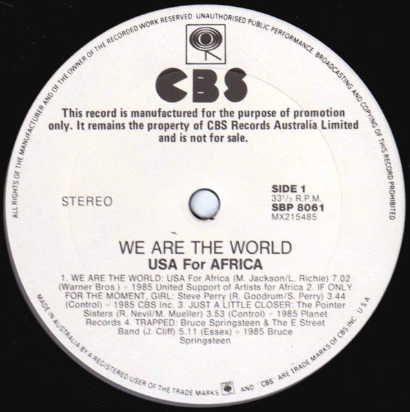 USA For Africa – We Are The World LP vinyl record, image 2 of 4