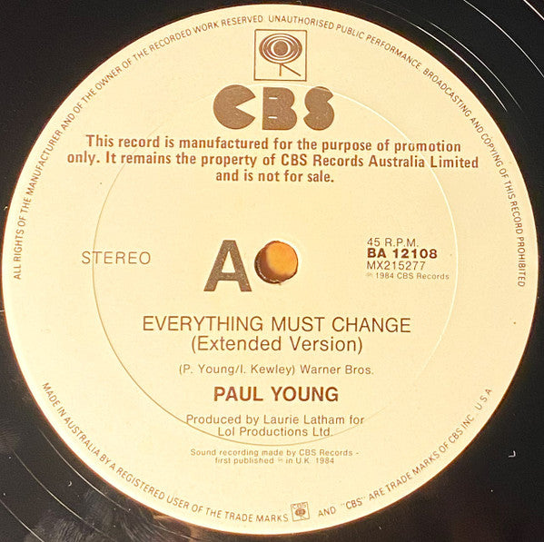 Paul Young – Everything Must Change 12" vinyl record, image 3 of 4