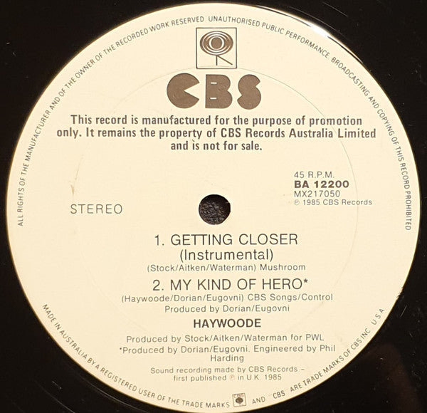 Haywoode – Getting Closer (Extended Version) 12" vinyl record, image 3 of 3