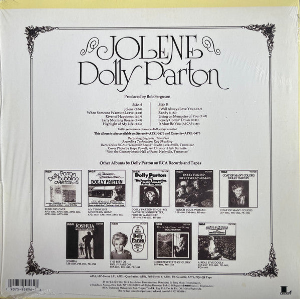 Dolly Parton – Jolene LP vinyl record, image 2 of 4