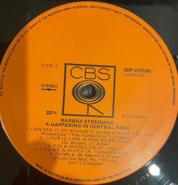 Barbra Streisand – A Happening In Central Park LP vinyl record, image 3 of 4