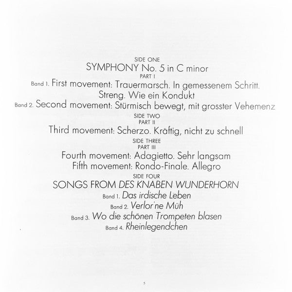 Gustav Mahler, Chicago Symphony Orchestra, Georg Solti, Yvonne Minton – Symphony No. 5 In C Minor / Songs From "Des Knaben Wunderhorn" (2xLP) LP vinyl record, image 10 of 10