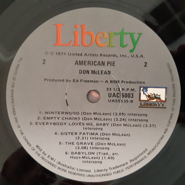 Don McLean – American Pie LP vinyl record, image 4 of 4
