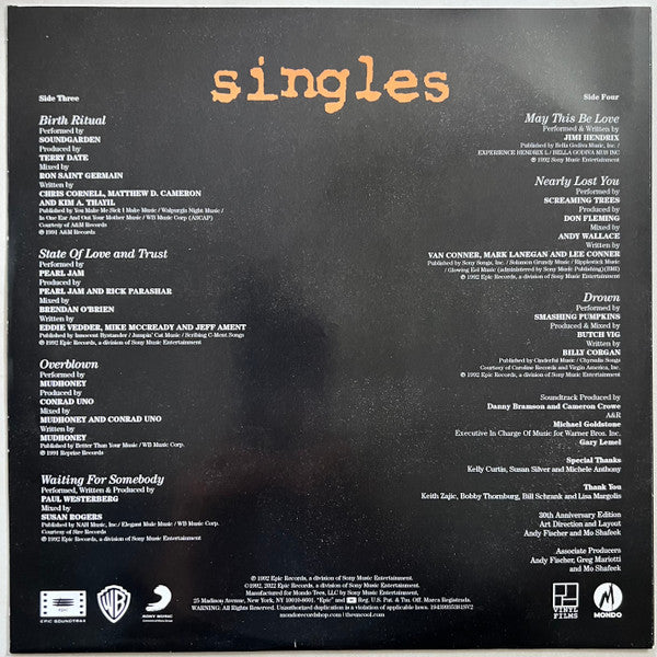 Various – Singles Vol 1. (Original Motion Picture Soundtrack) (2xLP) LP vinyl record, image 7 of 9
