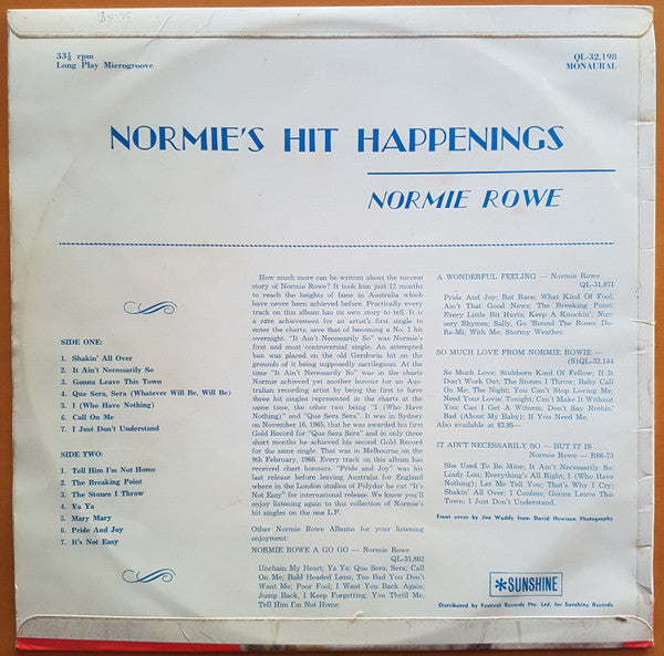 Normie Rowe, Normie Rowe & The Playboys – Normie's Hit Happenings LP vinyl record, image 2 of 5