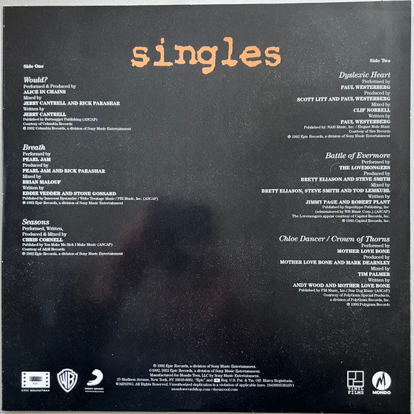 Various – Singles Vol 1. (Original Motion Picture Soundtrack) (2xLP) LP vinyl record, image 5 of 9