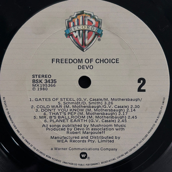 Devo – Freedom Of Choice LP vinyl record, image 4 of 4