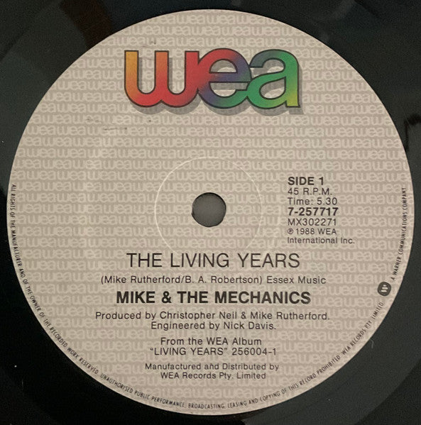 Mike & The Mechanics – The Living Years 7" vinyl record, image 2 of 3