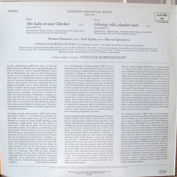 Johann Sebastian Bach, Concentus Musicus Wien, Nikolaus Harnoncourt – Bauern-Kantate Kaffee-Kantate LP vinyl record, image 2 of 4