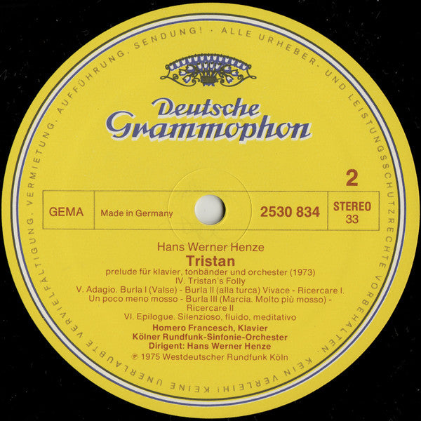 Hans Werner Henze, Homero Francesch, Kölner Rundfunk-Sinfonie-Orchester – Tristan LP vinyl record, image 4 of 6