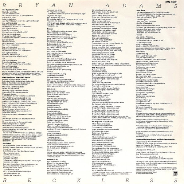 Bryan Adams – Reckless LP vinyl record, image 6 of 6