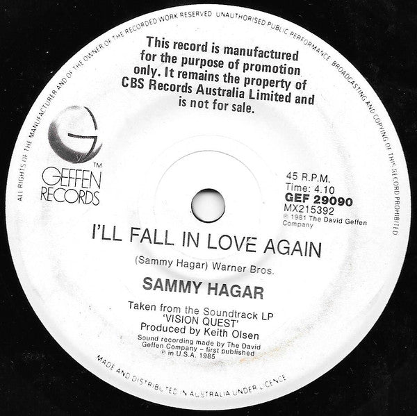 Journey, Sammy Hagar – Only The Young / I'll Fall In Love Again 7" vinyl record, image 2 of 3