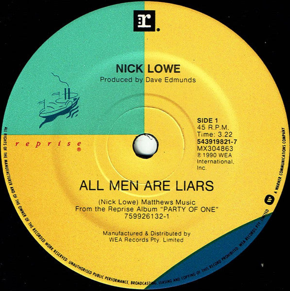 Nick Lowe – All Men Are Liars 7" vinyl record, image 3 of 4